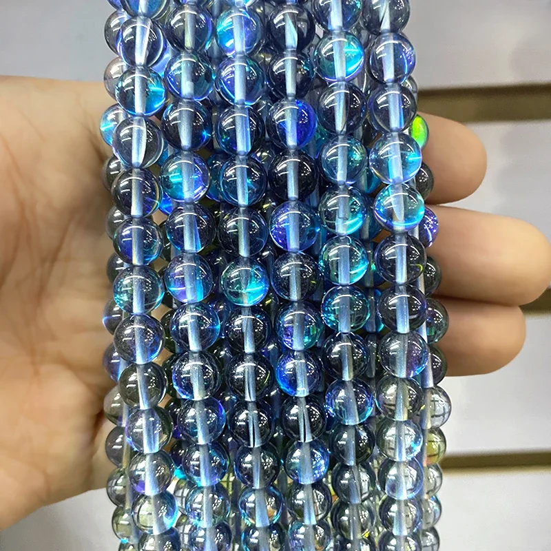 Szary brokatowy kamień księżycowy Austria Crystal Syntetyczne okrągłe koraliki do wyrobu biżuterii 15 "Strand 6 8 10 12MM DIY Bransoletka Naszyjnik — zdjęcie 2