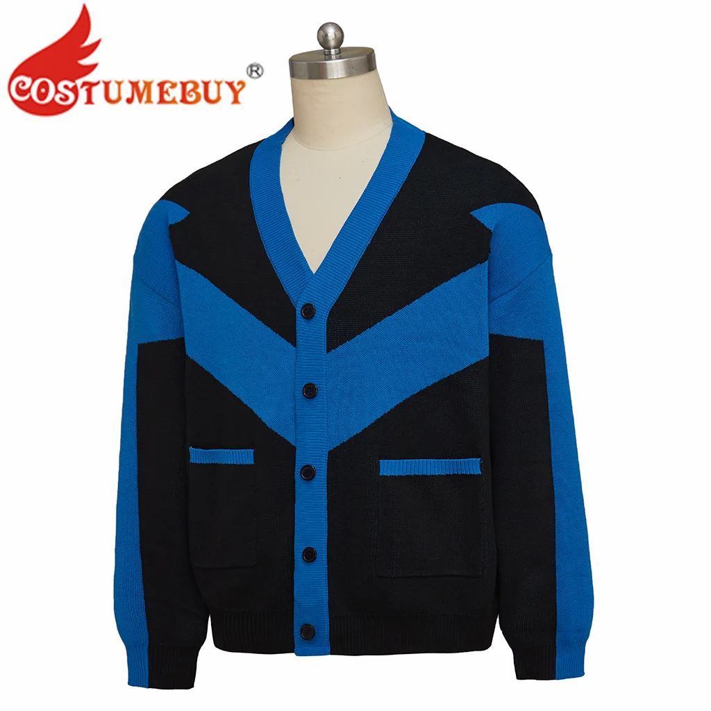 Superhero Black and Blue Cosplay Sweater Cardigan Hoodies Sweatshirts Jacket Unisex Adult Women Men Warm Knitted Coat