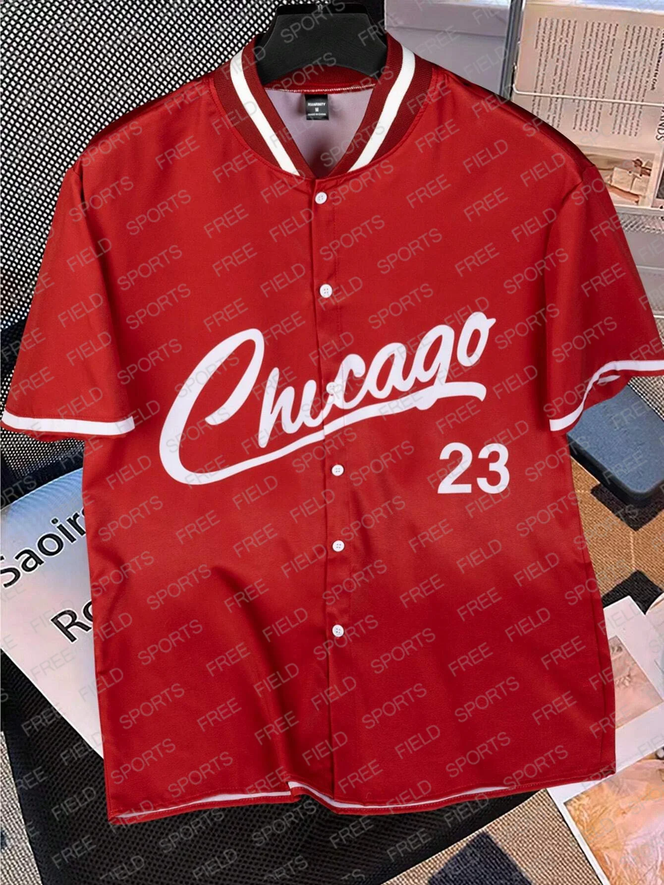 Men\'s Summer Baseball Collar Short Sleeve Casual Shirt With Chicago Letter And Stripes 3D Printed MLB Jersey Baseball Uniform