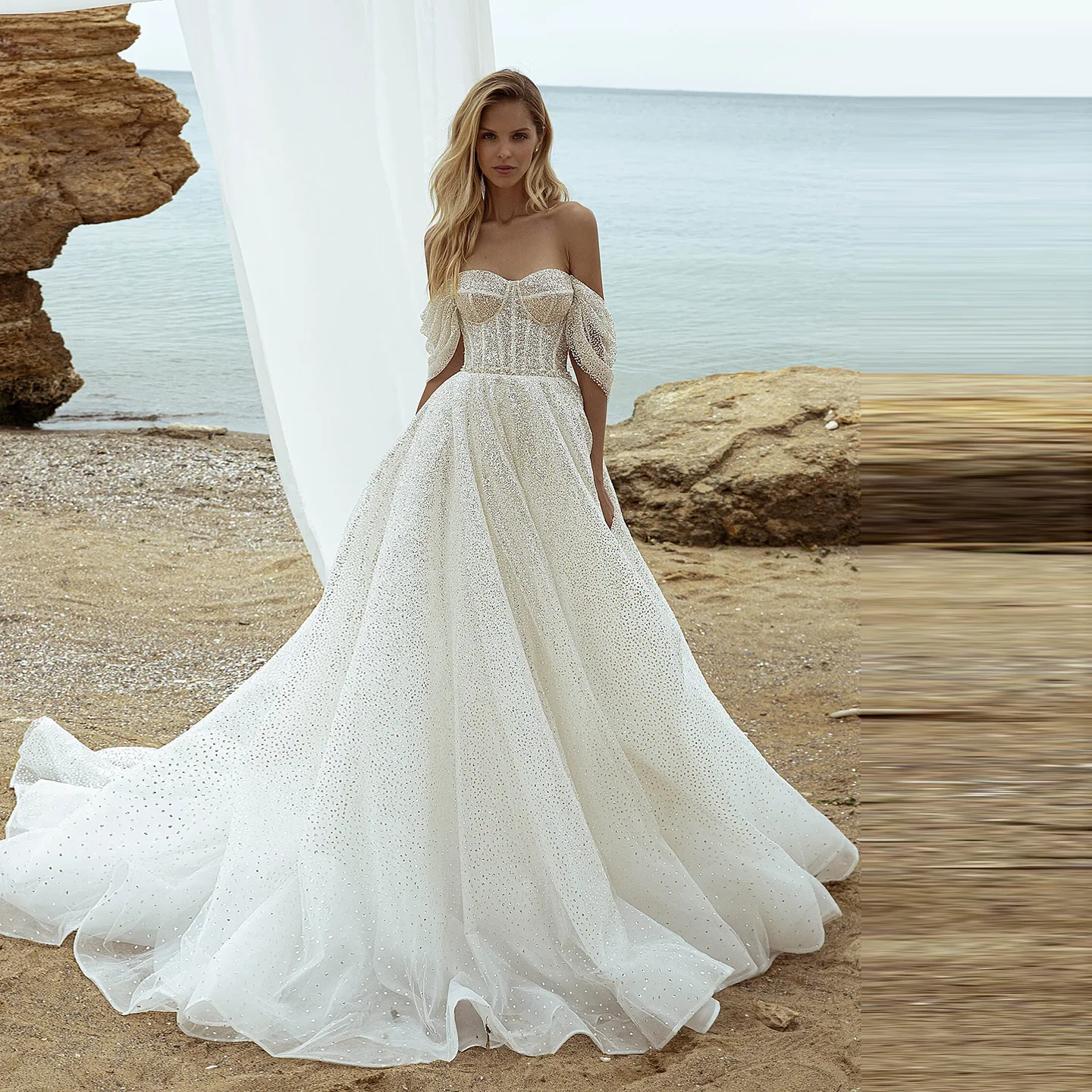 

Sharon Said Glamorous Glittering Sweetheart Wedding Dress 2025 Luxury A-Line Off Shoulder Princess Bride Gowns SW487 Customized
