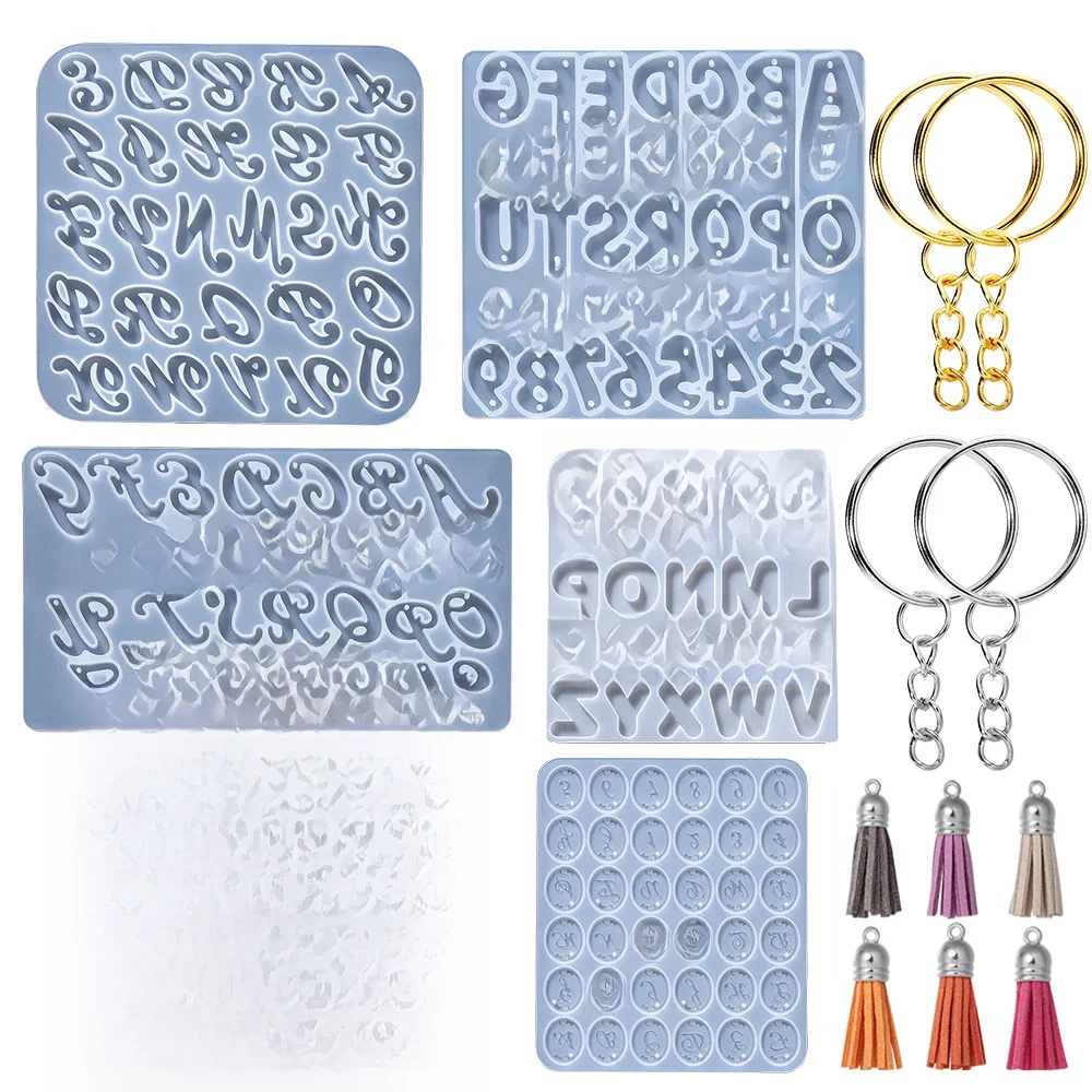 Alphabet résine époxy Silicone moule lettre numéro moule bricolage porte-clés boucle d'oreille pendentif résine époxy bijoux artisanat moulage moule
