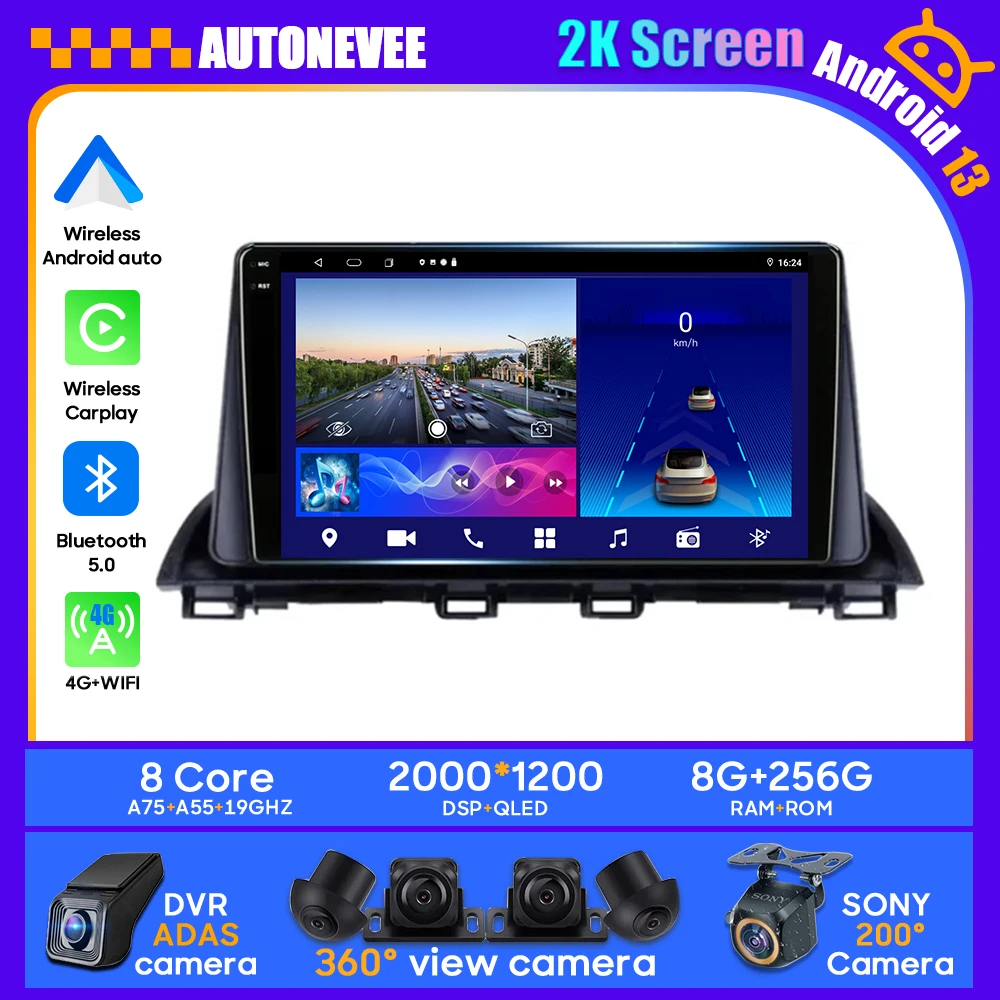 

Car Android For Mazda 3 Axela 2014 - 2019 Head Unit Multimedia Player Navigation GPS Atuo Carplay WIFI 5G No 2din DVD BT QLED 2K