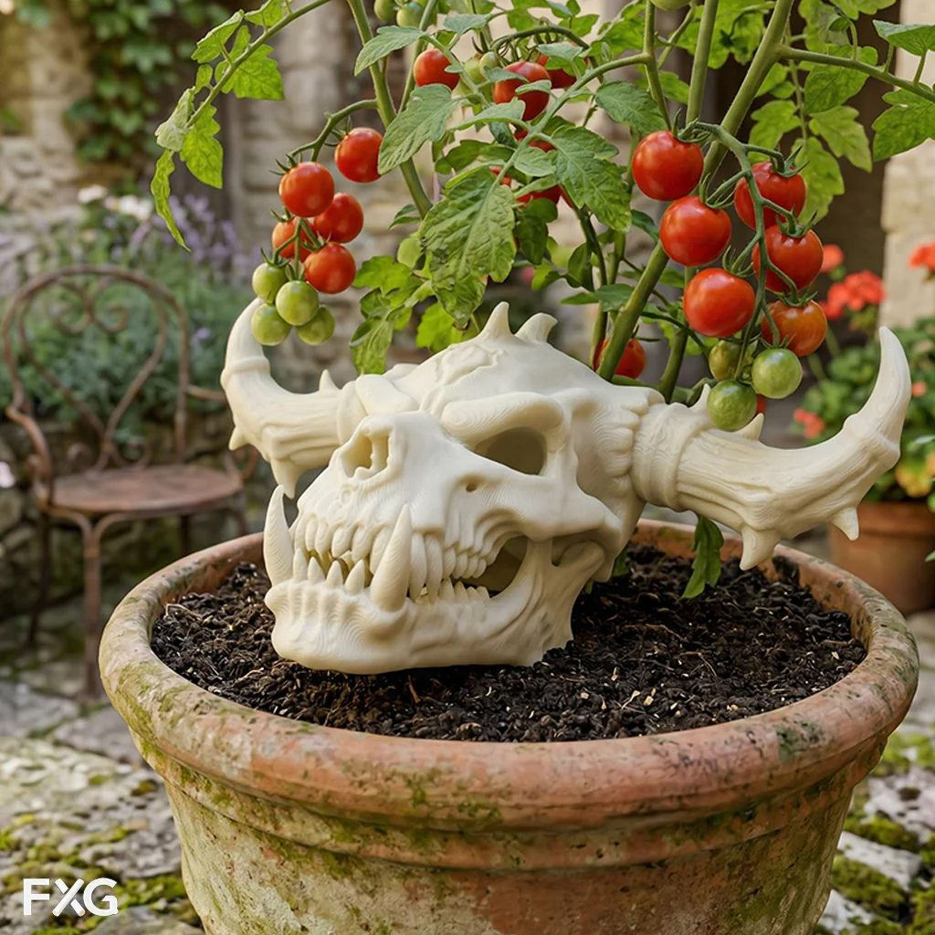 3D Printed Horned Monster Skull Plant Pot Decor Sculpture, Desk Decor, Gift for Gamers, Boyfriend Gift Idea, Christmas Gift, Hal