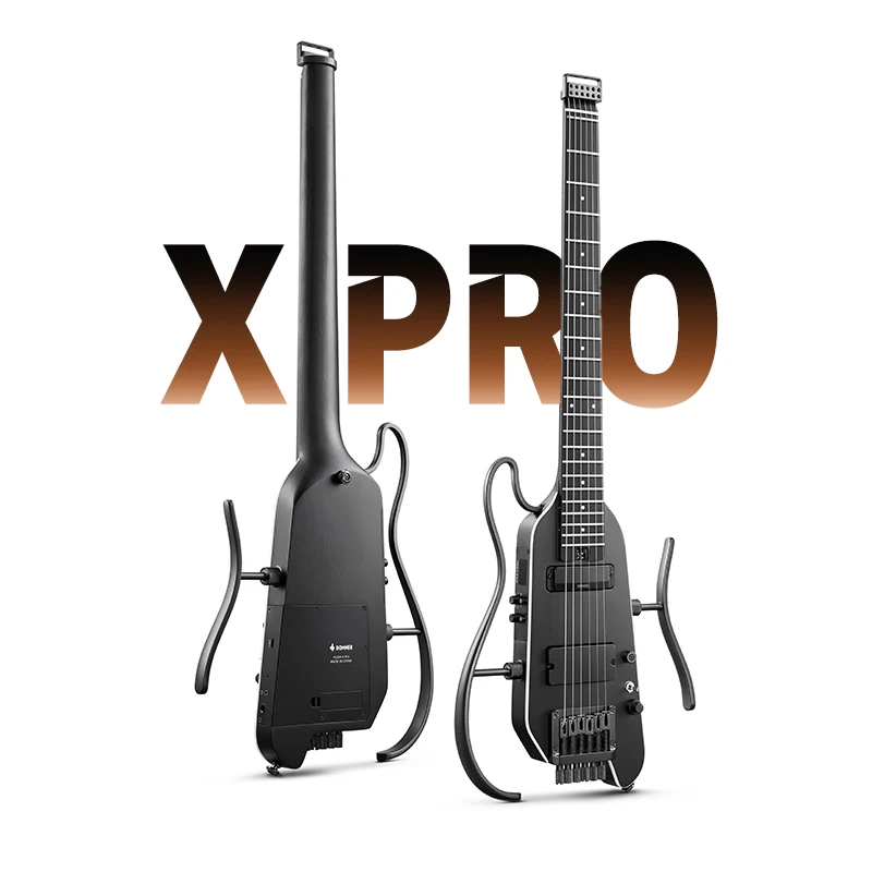 Donner HUSH-X PRO Electric Guitar Kit - Headless Guitar, Great for Travel and Practice, Mahogany Solid Body