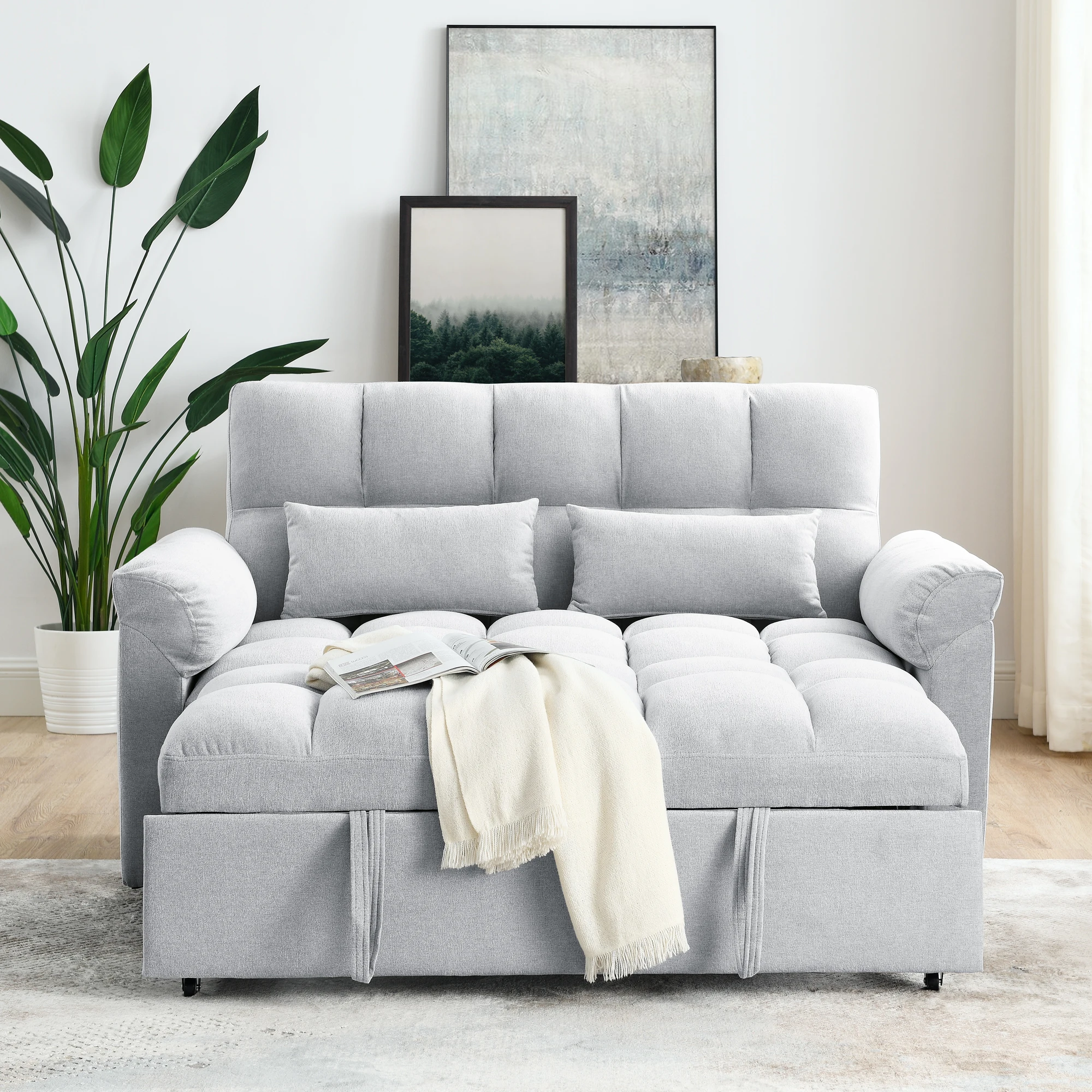 Adjustable Loveseat Sofa Bed with Pull-Out Mattress, Space-Saving Design for Small Spaces & Comfortable Guest Sleeping Solution