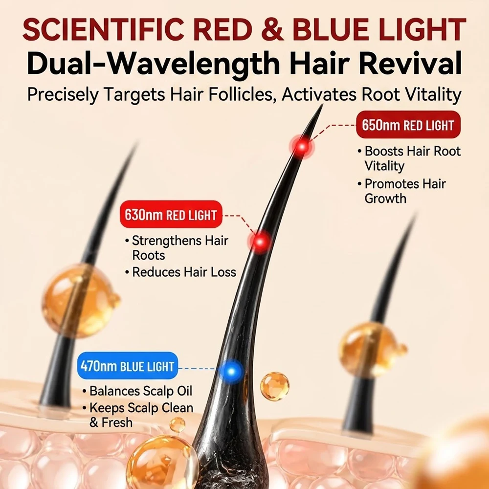 LED Hair Growth Cap Red Blue Light Therapy Hat Scalp Care Device 4 Modes Rechargeable Hair Thickening Cap view 5