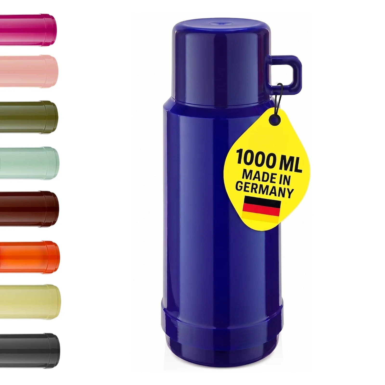 Rotpunkt Jesper 604 geïsoleerde thermoskan, 1 liter, gemaakt in Duitsland, met dubbelwandige glazen binnenkant, houdt dranken tot 24 uur warm en tot 36 uur koud, vrij van BPA en ftalaten.
