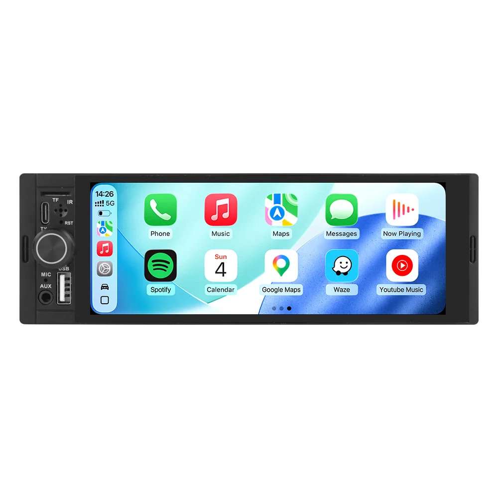 MEKEDE 6,86-calowy uniwersalny 1-DIN radio samochodowy MP5 z bezprzewodowym CarPlay i Android Auto, multimedialny odtwarzacz wideo z ekranem dotykowym 1280*480, funkcją Mirror Link, nawigacją GPS, — 2