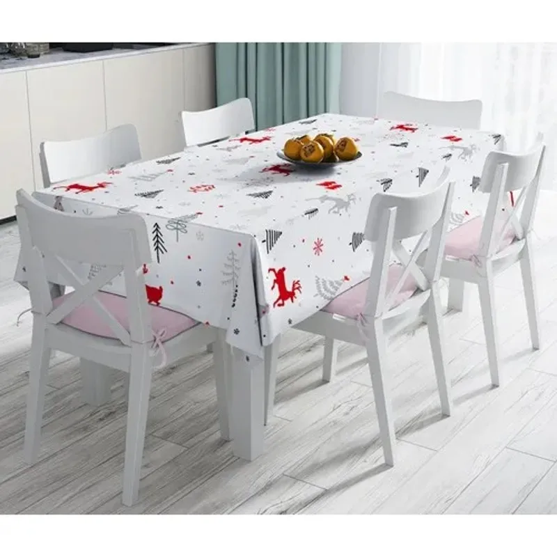 Red Deer and Trees Digital Printed Stained Tablecloth With Christmas Concept 120x140 cm