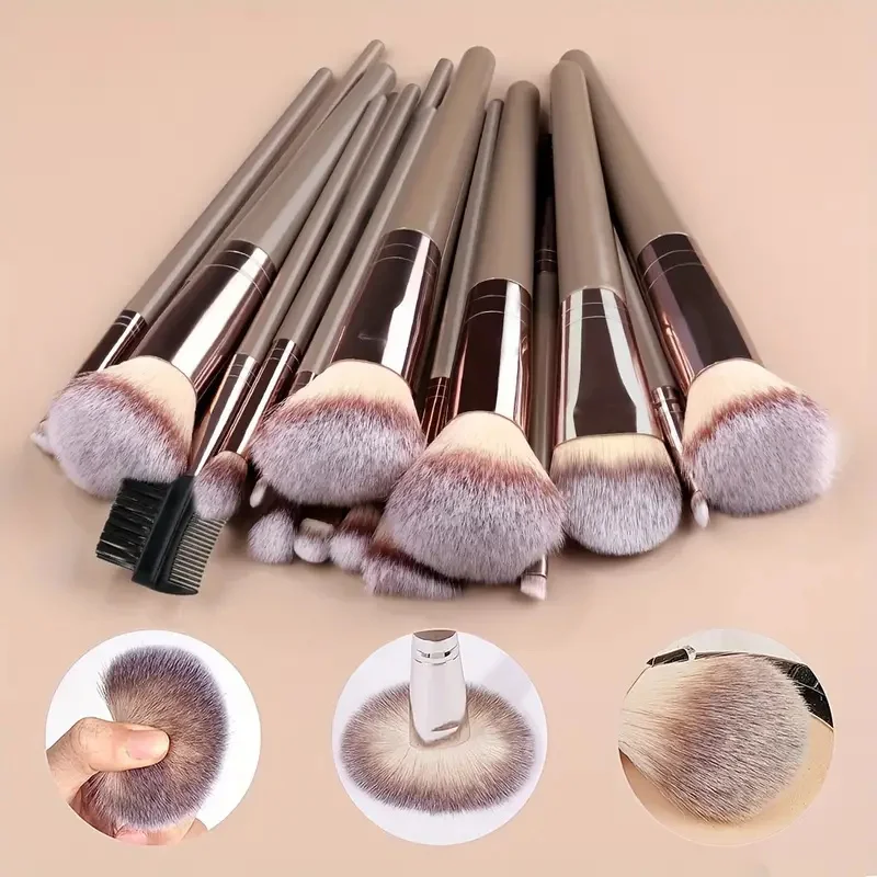 Set de 3 a 20 brochas de maquillaje premium, suaves y esponjosas, para base, sombras, rubor y kabuki 3