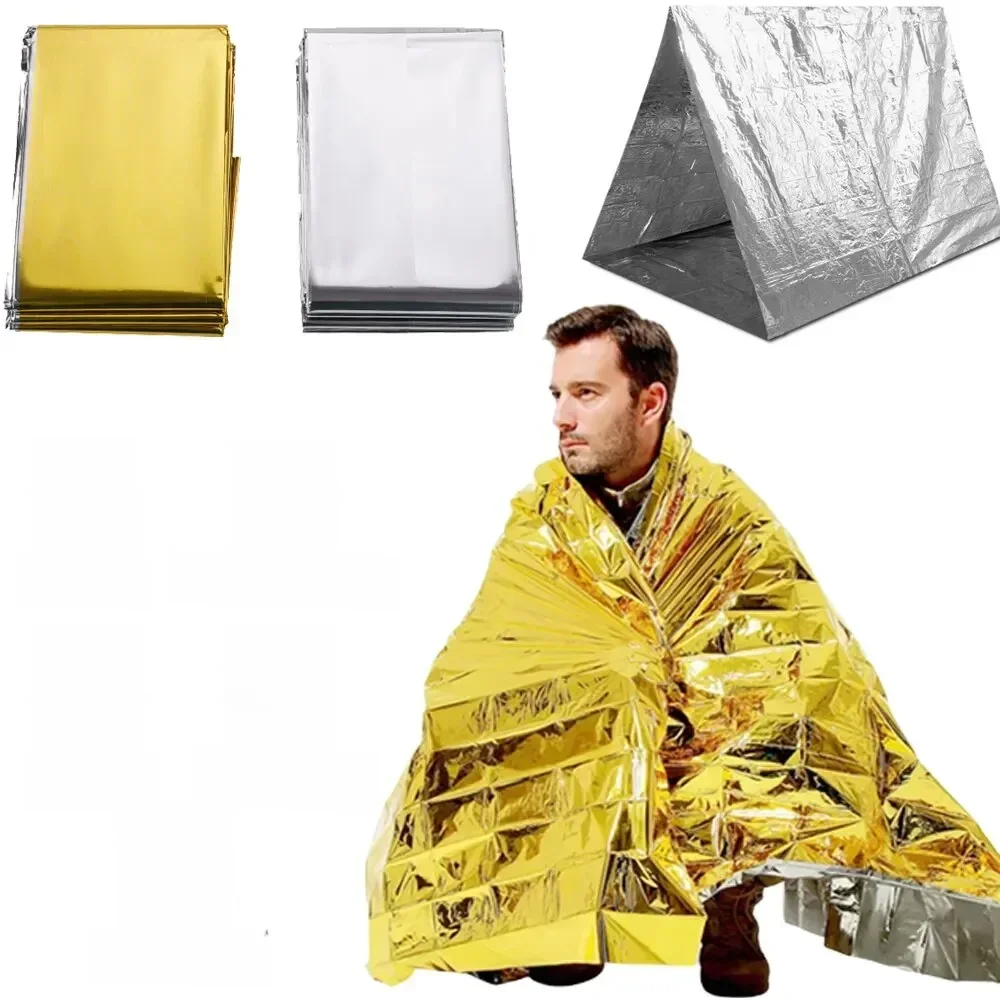 Thermische noodponchodeken Lichtgewicht opvouwbaar Waterbestendig Winddicht zonnescherm Herbruikbare EHBO-kampeermat Pad Cover - afbeelding 2
