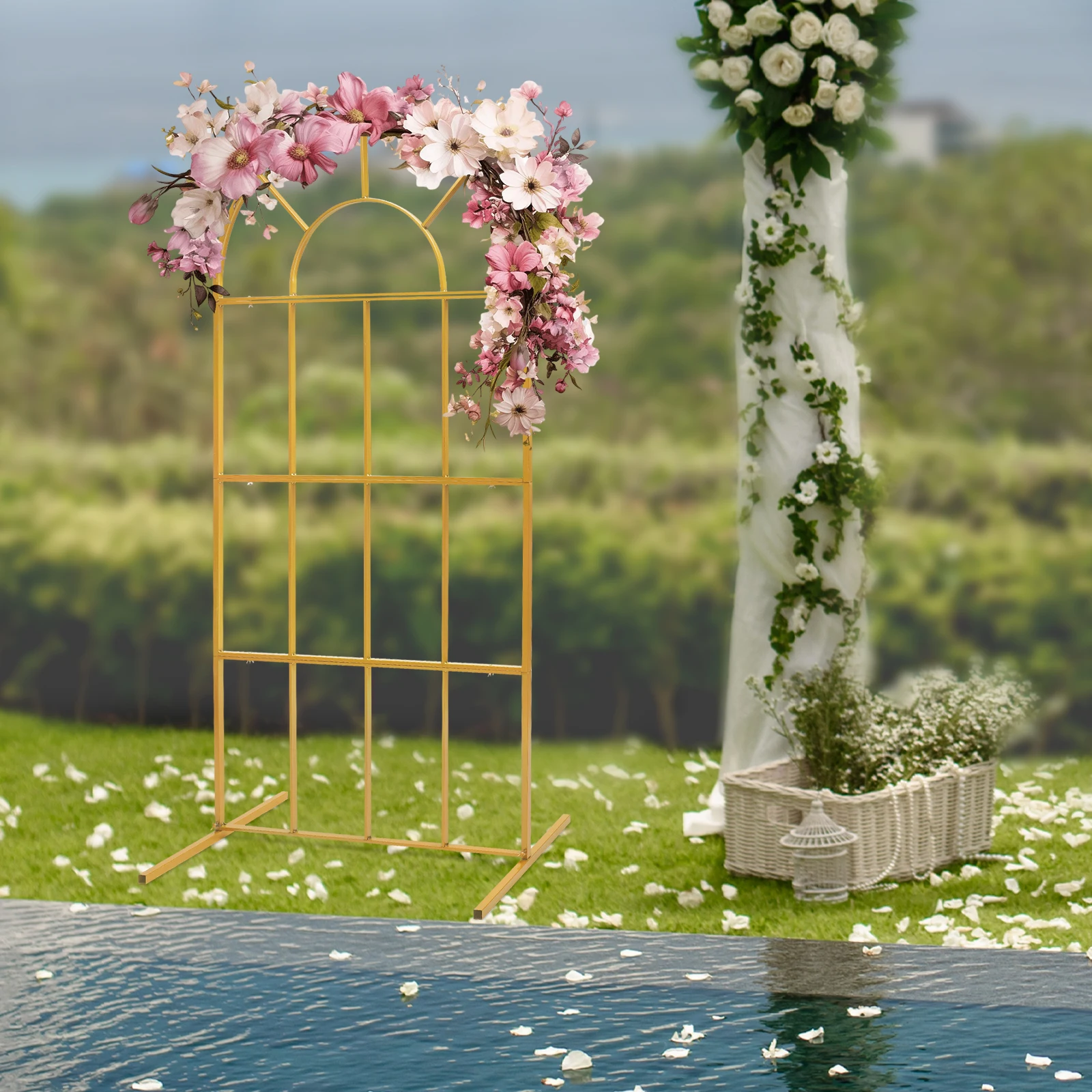 

Metal Wedding Arch Stand, 2x1m Gold Arch for Wedding Ceremony Decor, 20mm Square Tube, Sturdy Rustproof Iron Frame For Parties