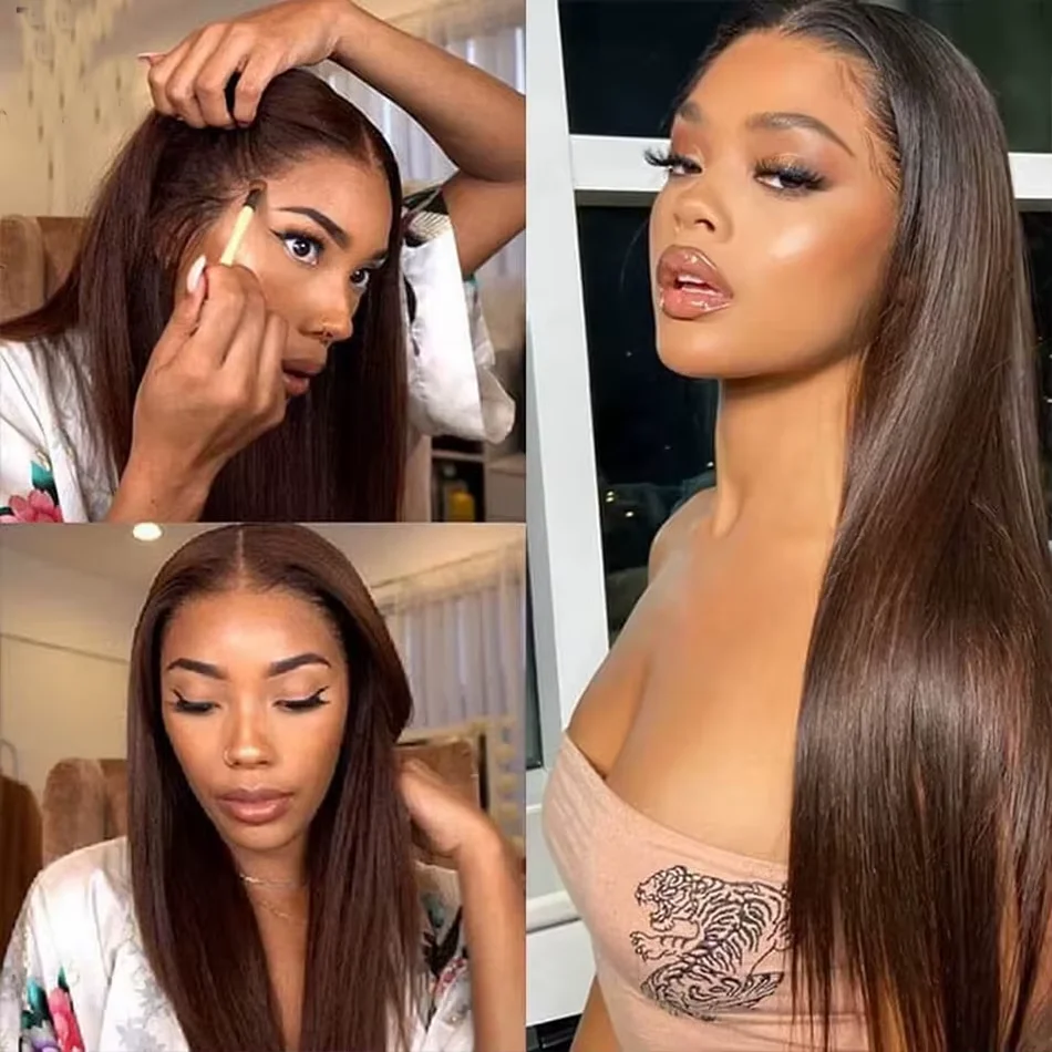 초콜릿 브라운 # 4개의 인모 1 3 묶음 스트레이트 번들 인모 미가공 레미 브라질 버진 헤어 번들 여성용