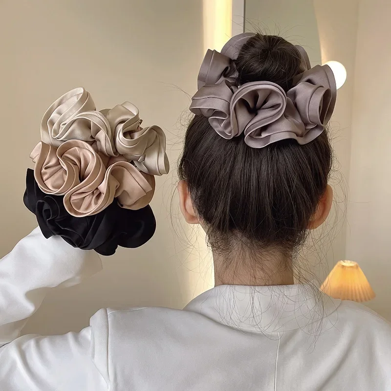 Koreańska moda Duży rozmiar Scrunchie Ruffle Elastyczne opaski do włosów Dziewczyny Updo Nakrycia głowy Eleganckie wstążki do włosów Akcesoria do włosów dla kobiet — zdjęcie 2