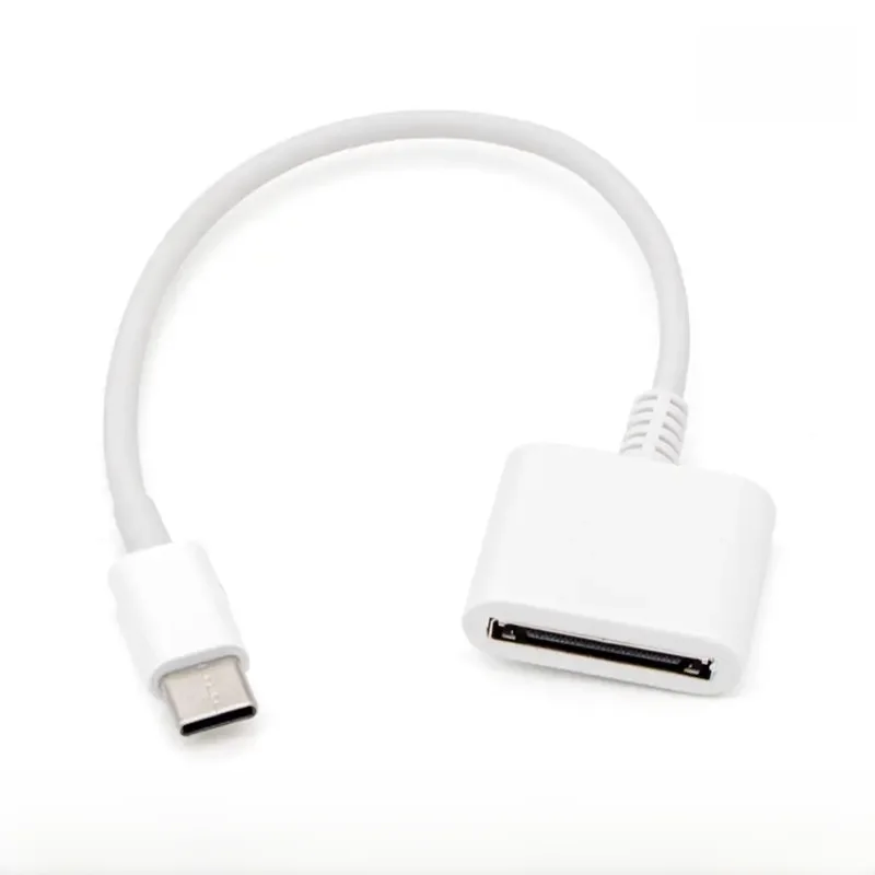 Stary 30-pinowy kabel do transmisji danych firmy Apple do adaptera ładowania z wtyczką typu C podłączony do głowicy konwertera kabla do transmisji danych telefonu z systemem Android — zdjęcie produktu 7