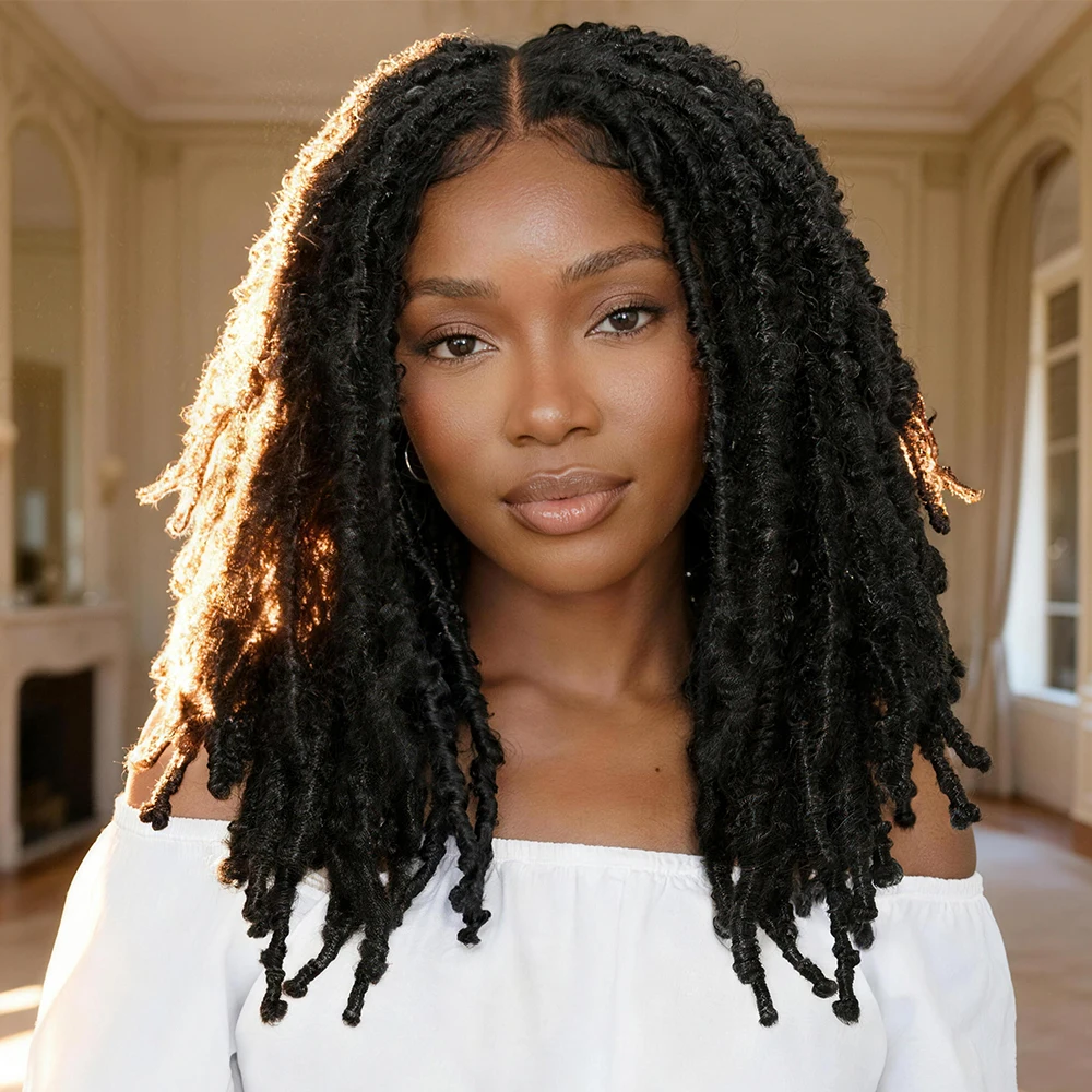 300% Density Crochet Butterfly Locs Bob Wig Full Lace Front Synthetic Hair Wigs for Black Women Pre Plucked Short Bob Crochet Hair Extensions