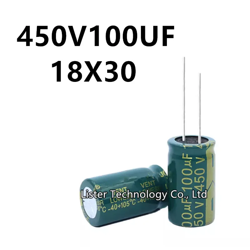 5pcs/lot 450V 100UF 450V100UF 100UF450V volume: 18X30 18*30 mm High frequency low resistance aluminum electrolytic capacitor