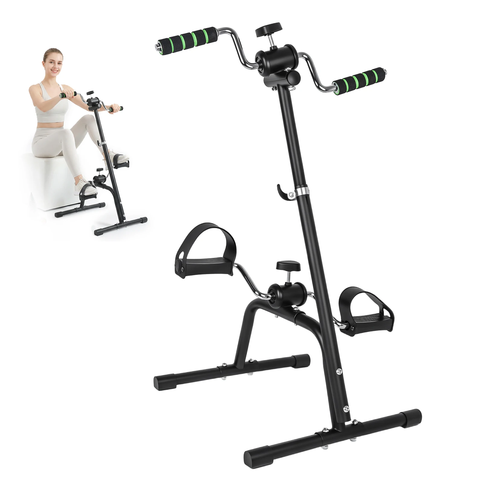 Image of Höhenverstellbarer Pedaltrainer, tragbares Mini-Heimtrainer, 120 kg Tragkraft, mechanischer Widerstand, Fitness-Fahrrad für Büro, Senioren, Arm- und Beintraining, Heimfitness