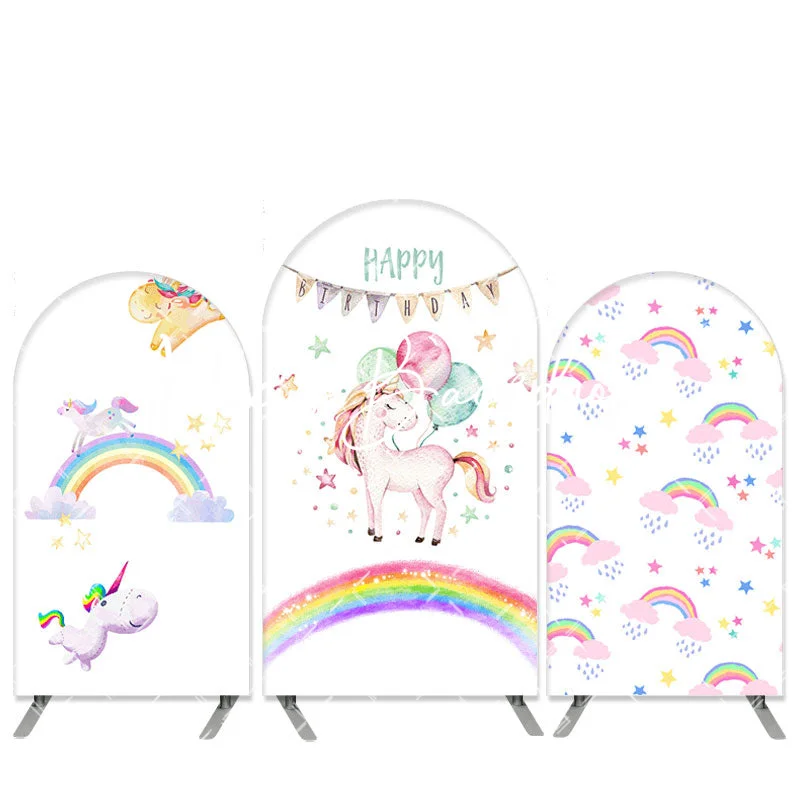 Arch Unicorn Birthday Backdrop Step And Repeat Rainbow Baby Shower Party Decorations Banner Sky Fairy Tale Background For Girls