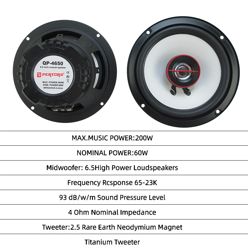 2PCS 6.5 inch 200W High Power Speaker HiFi Car Speaker Full Range Frequency Automotive Audio Music Stereo Speaker (QP-4650)