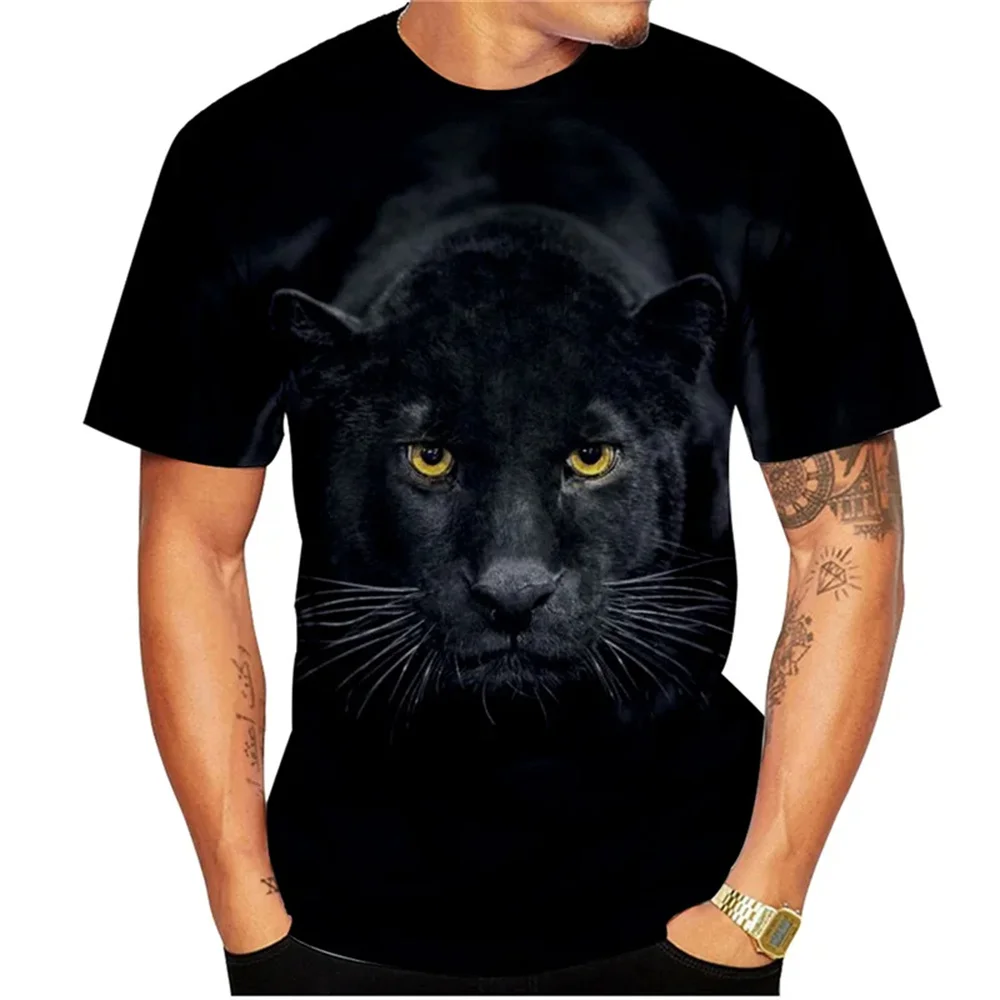 Men's T-Shirt Black Leopard Head 3D Digital Printing Fashion O-Neck T-Shirt Casual Vintage Oversized Comfy Harajuku Men Clothing