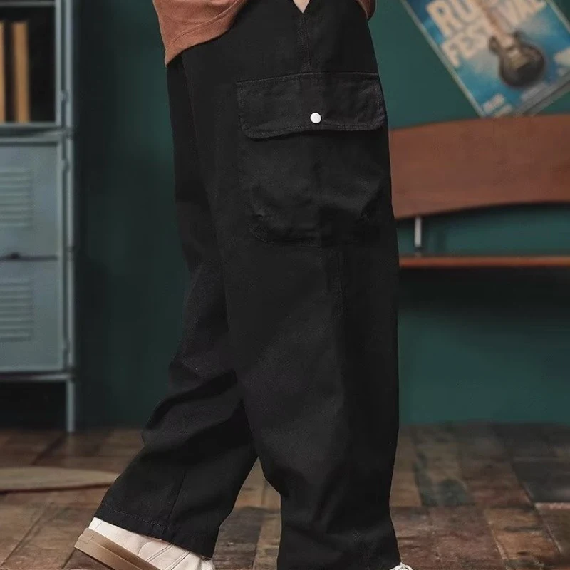 

Y2k Side Pocket Men's cargo Pants Straight Wide Legs Baggy Sweatpants Vintage Streetwear 2025 Multiple Pockets Drawstring Pants