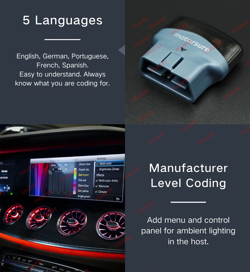 One Click Ambient Light OBD Coding For Mercedes-Benz A/B/C/GLC/GLA/GLB/CLA Class W176 W177 W246 W205 X253 W156 W117 W447