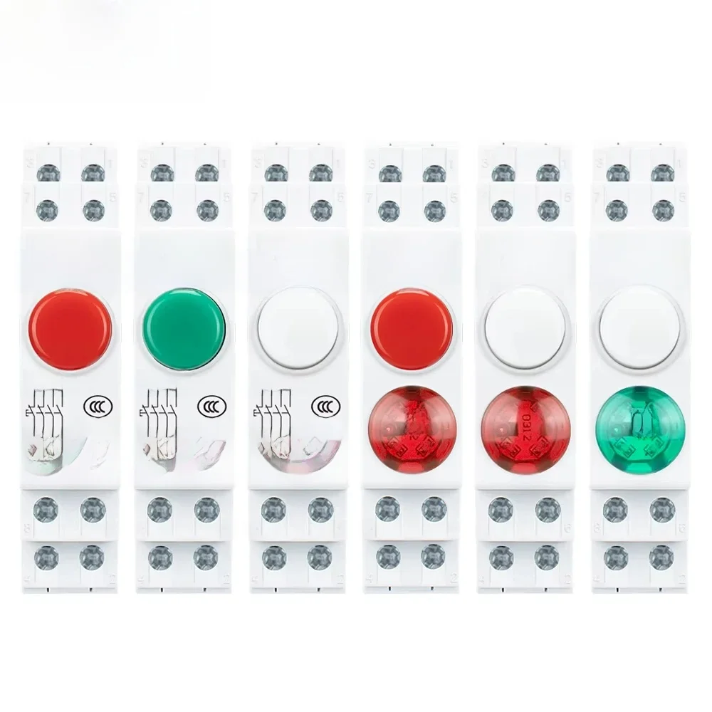 Lampe de signalisation LED à montage sur Rail Din, 18MM, série de commutateurs à bouton AC/DC 220V, indication des feux pilotes, verrouillage momentané vert