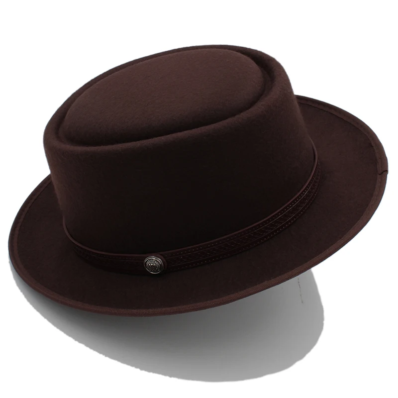 Vintage Porkpie-Hüte für Herren, einfarbige schwarze Fedora-Hüte, schlichte Porkpie-Hüte, Herrenmode, Sombrero Hombre, Chapeu Masculino, Show – Detail 7