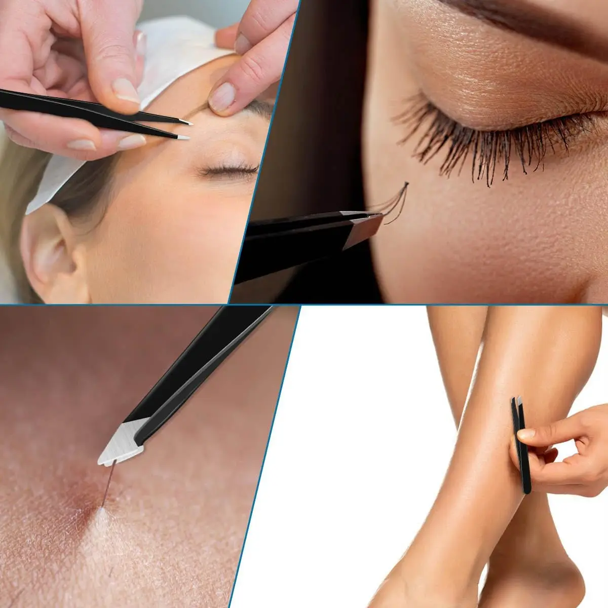 Kit de mini pinças de precisão de 4 contagens – ponta fina e inclinada para sobrancelhas, lascas e projetos de artesanato