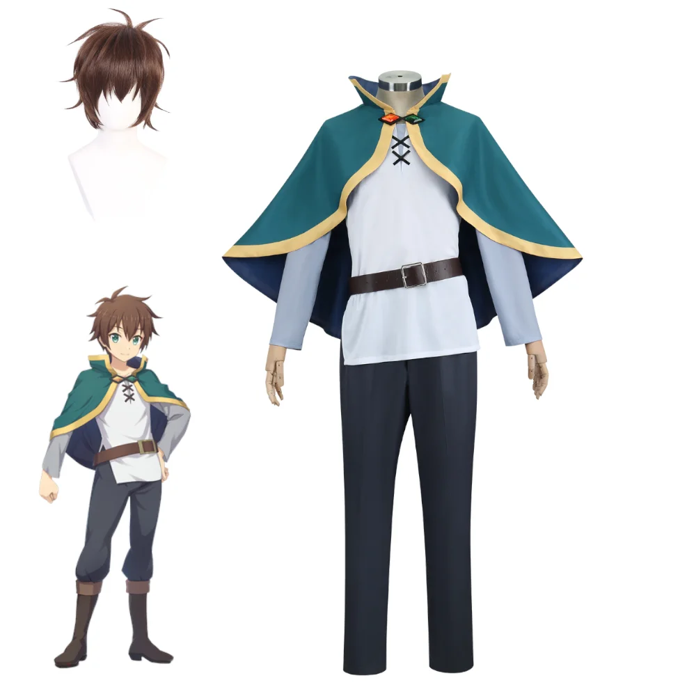 

Kazuma Satou Cosplay Costume KonoSuba Anime Hero Outfit With Cape Halloween Costume For Men