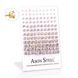 60 Pairs Round Zircon Stainless Steel Stud Earrings Set for Women Girl Fashion Crystals Jewelry Gold/Silver Color Accessories