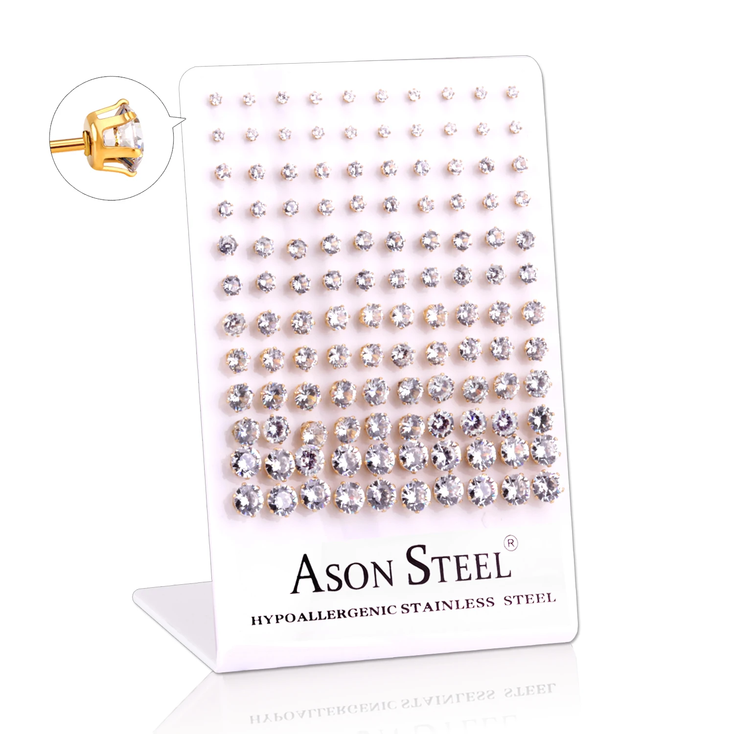 60 Pairs Round Crystal 316L Stainless Steel Stud Earrings Set for Women Girl Fashion Jewelry Gold/Silver Color Accessories