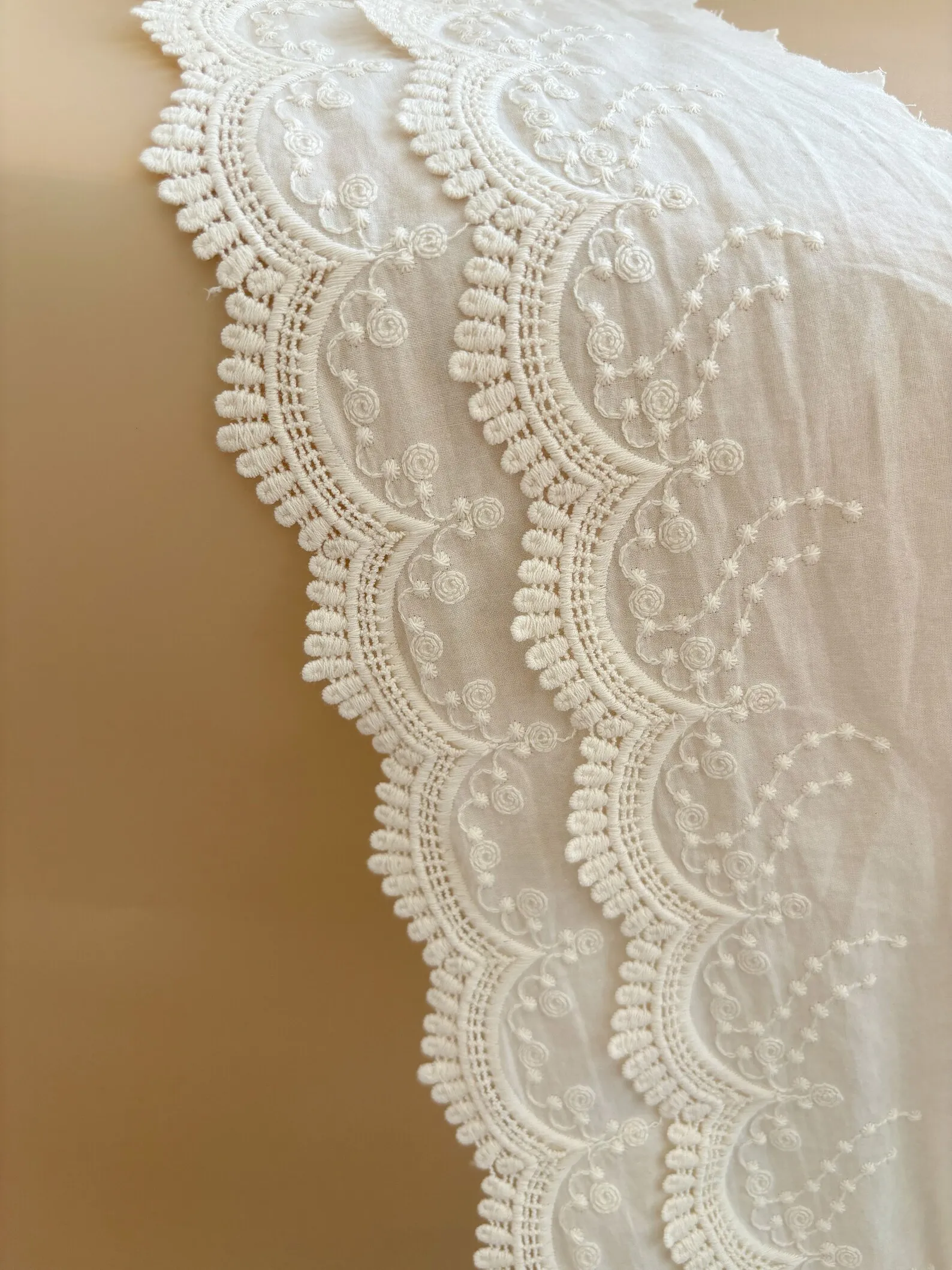 

5 Yards 20 cm Wide Natural Ecru Cotton Lace Trim With Double Scallops Ribbons Fabric DIY Sewing Accessories Supplies