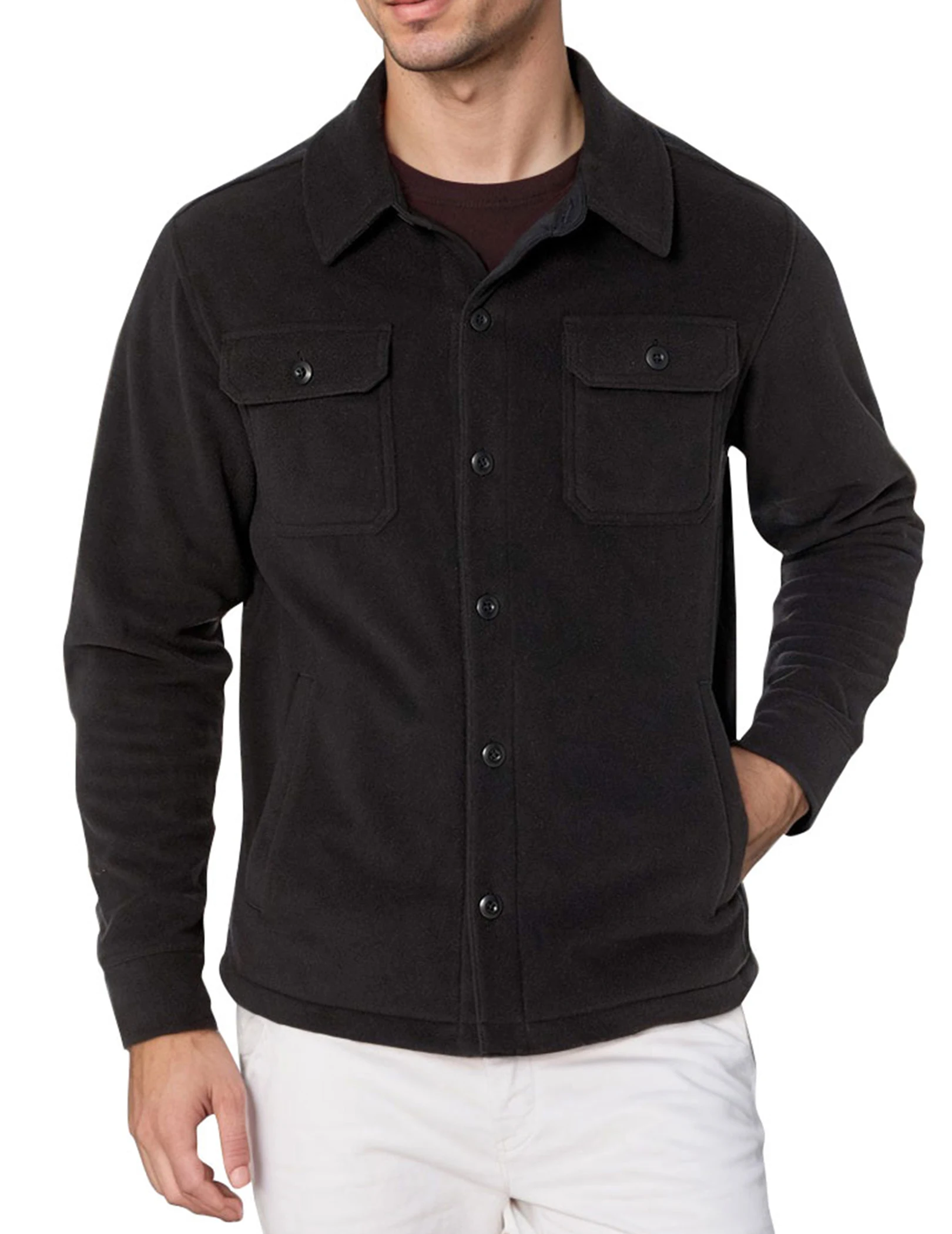 

Мужская флисовая куртка из шерпа, пальто на пуговицах, зимнее теплое пальто для пешего туризма, рыбалки, уличное пальто, повседневная верхняя одежда с длинными рукавами и лацканами