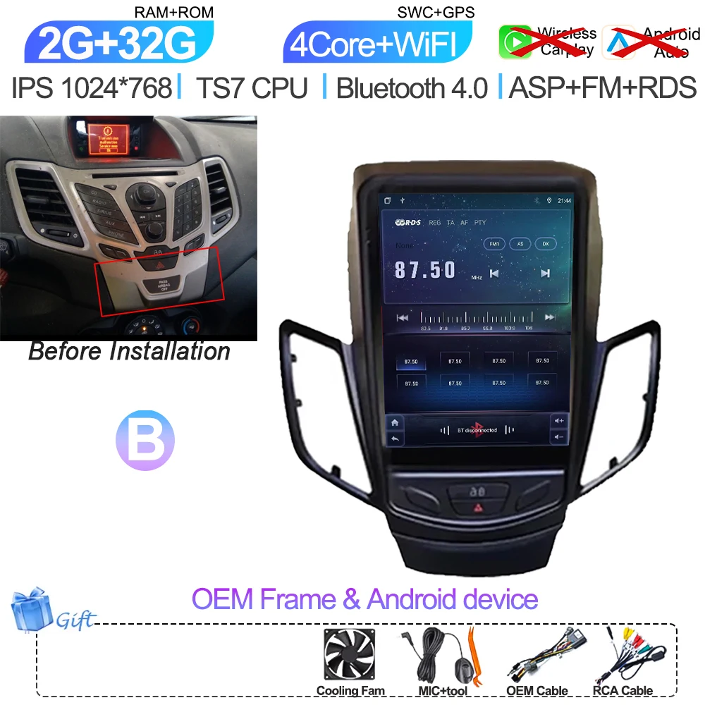 9,7 Inch Android 16 autoradio multimediaspeler navigatie stereo GPS scherm 2din 5G Wifi voor Ford Fiesta Mk7 2009-2016