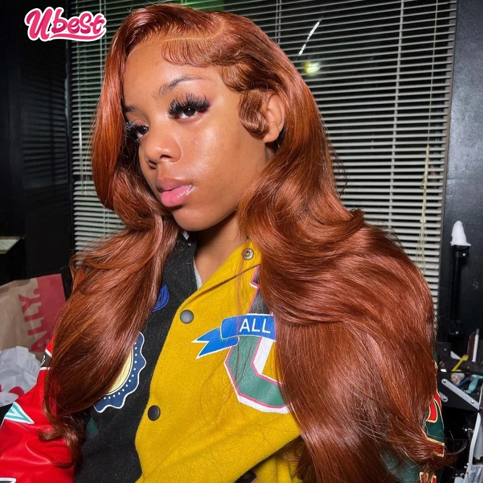 Transparent Ginger Brown Body Wave Lace Front Human Hair Wig 30 Inch 13x4 Lace Frontal Human Hair Wig For Black Women Preplucked