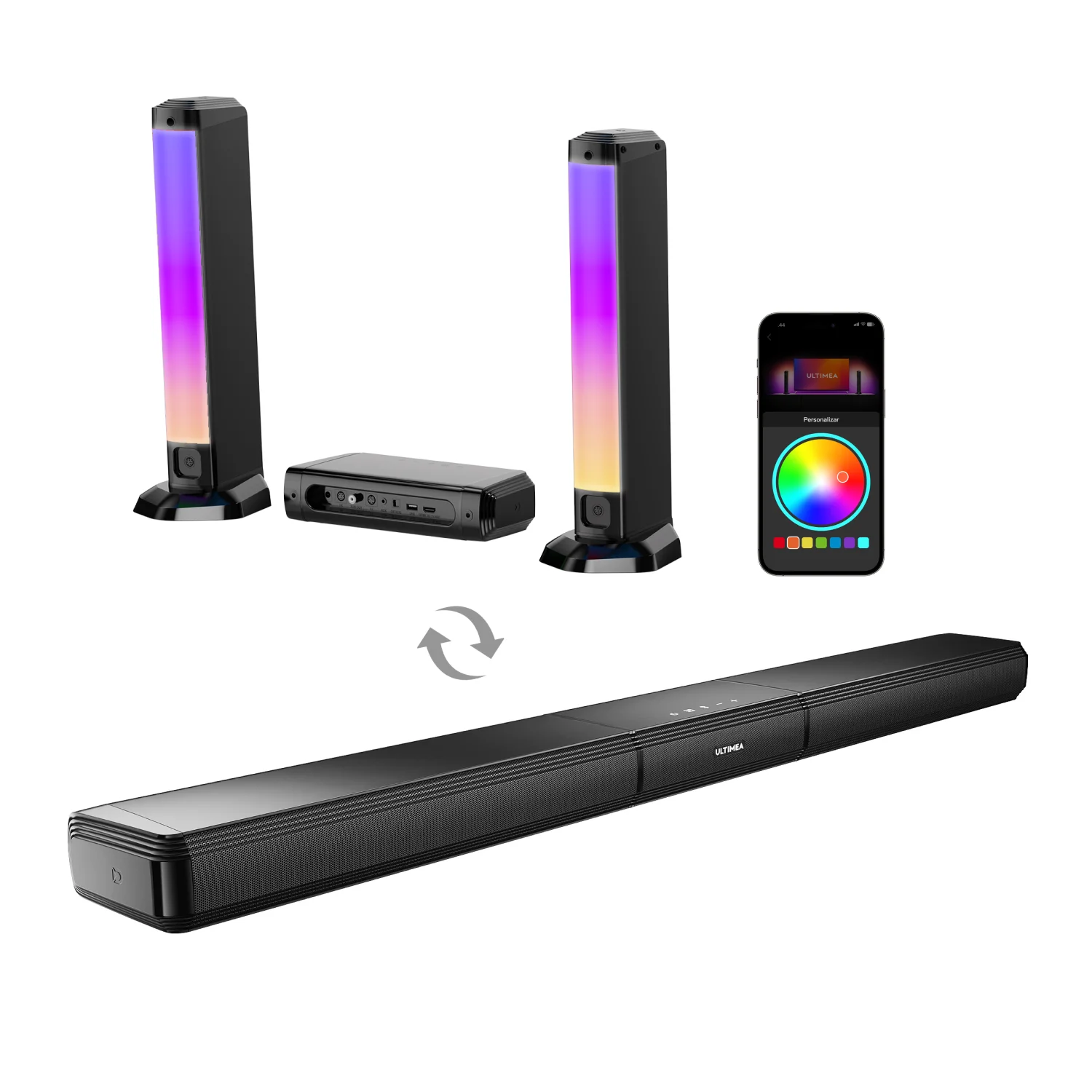 Barra de Sonido ULTIMEA Apollo S70 de 180W y 5.0 Canales para Smart TV, Barra de Sonido para PC con Luz RGB, Barra de Sonido Desmontable