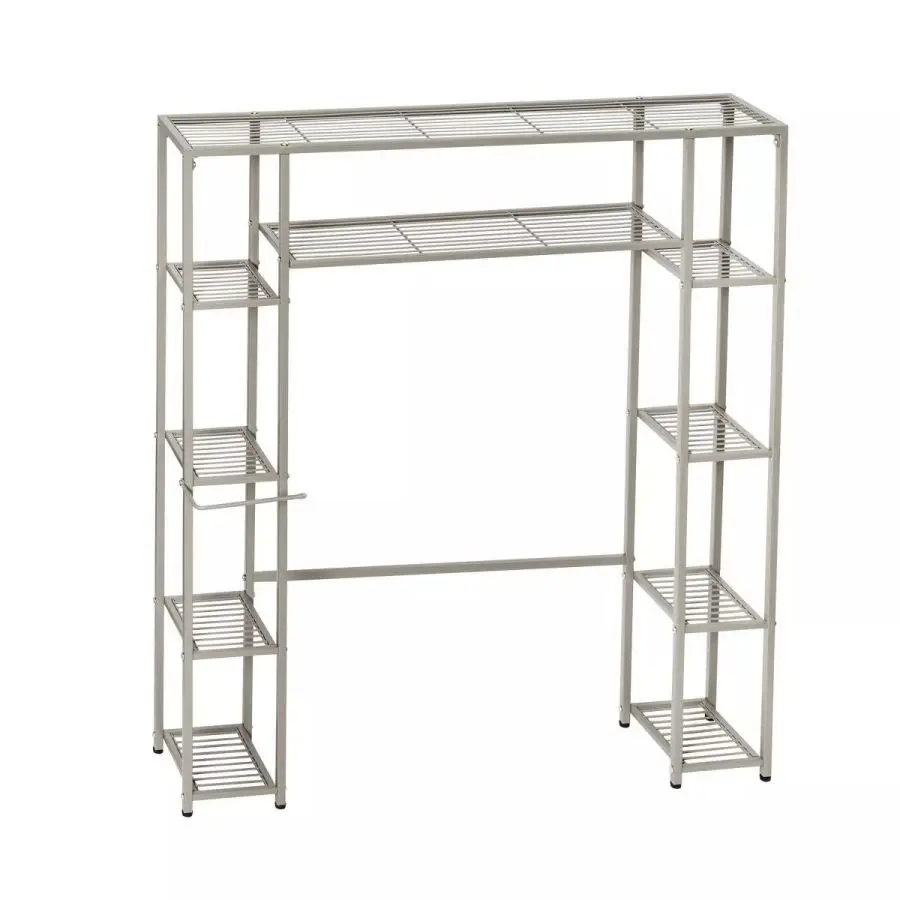 5-Tier Over the Toilet Steel Storage Shelf Silver: Space Saver, Fixed Shelves, Anti-Tip Design