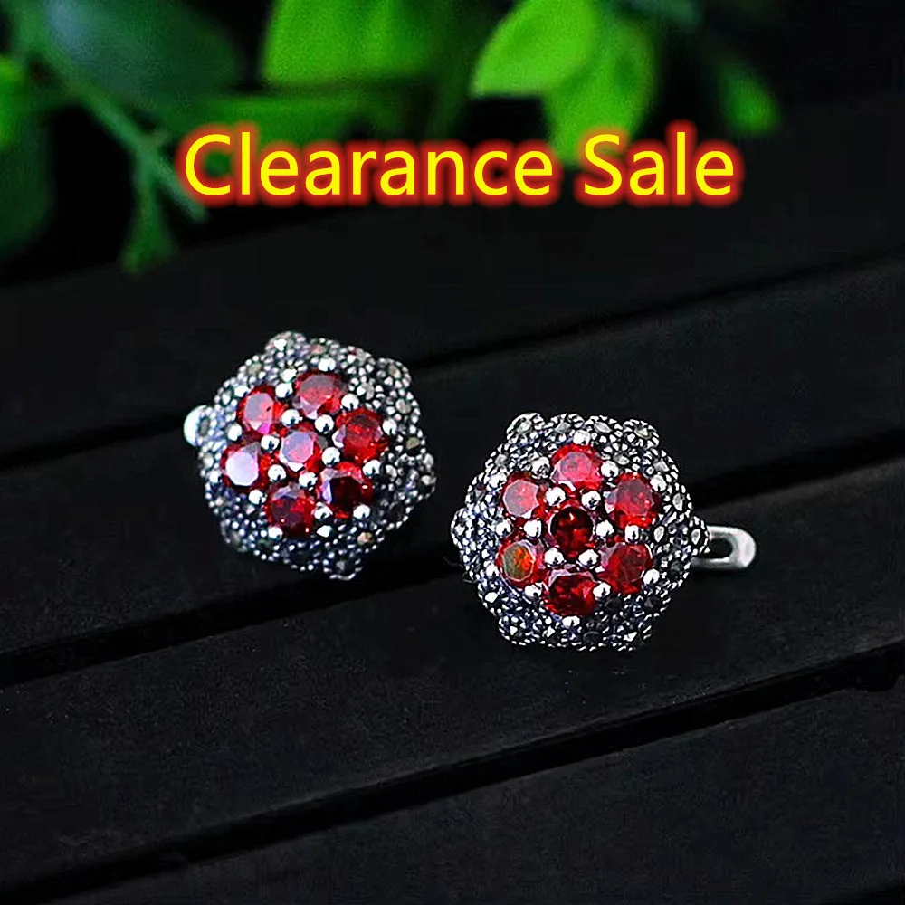 

S925 Sterling Silver Jewelry Wholesale Red Garnet Female Ear Clip Free Shipping
