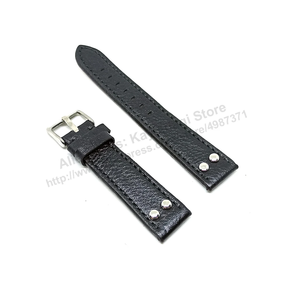 Fits/For TW Steel Canteen TW1001-1 - 20mm Black Rivet Genuine Leather Replacement Watch Band Strap