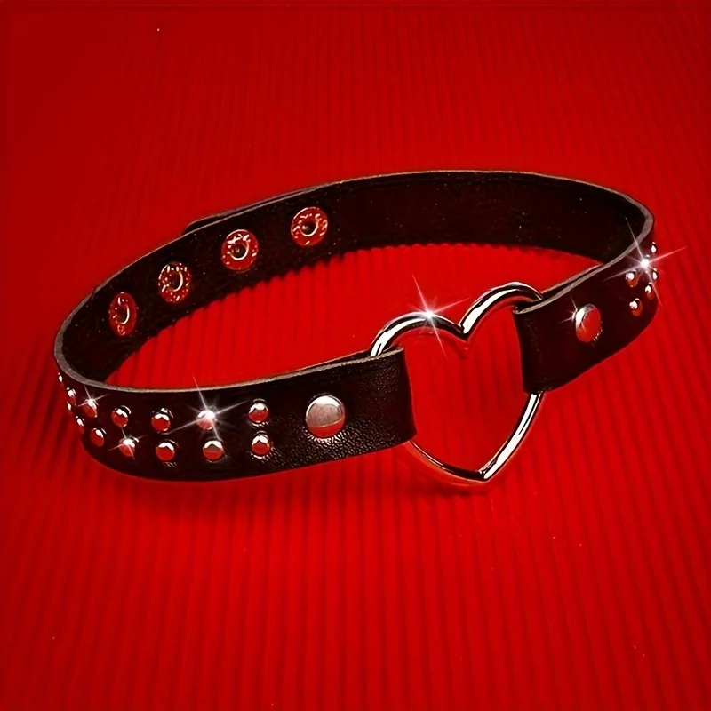 Y2K Punk Gothic Heart Stud PU Leather Choker Necklace for Women - Sexy No Plating Daily Wear Jewelry