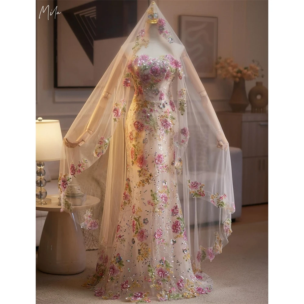

Mila Customized Pink Mermaid Strapless Floral Appliques Prom Dress Sleeveless Formal Evening Floor-Length Vestidos De Fiesta