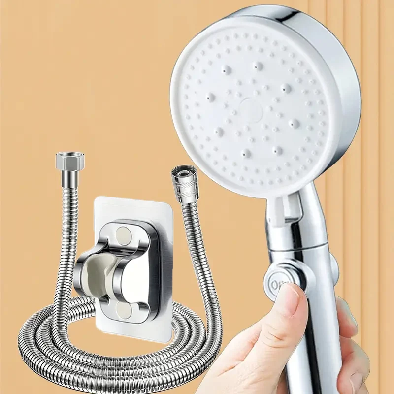 Ensemble de pomme de douche à main haute pression, 5 Modes, haute qualité, argent, filtre réglable, arrêt d'eau à un bouton, accessoires de douche