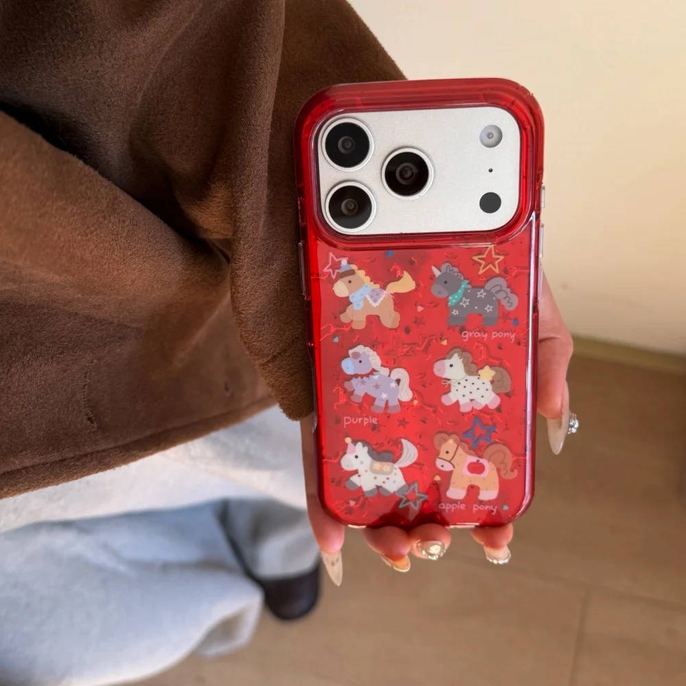 

Cute cartoon polka dot star pony phone case for iPhone 17 16 ProMax 14 15 Pro fundas Korean INS new shockproof protective cover