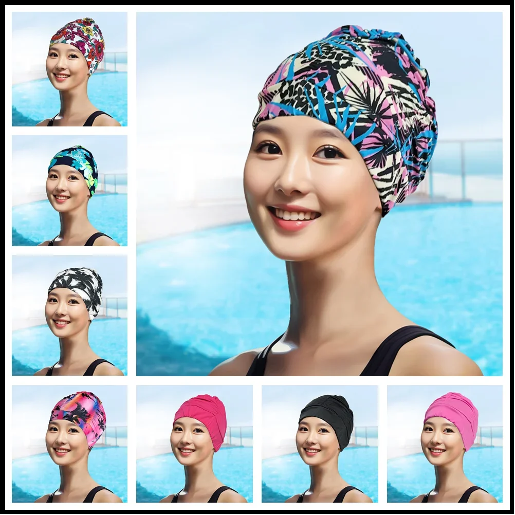 Drape Stretch Seaside Fold Swim Cap hat Sexy Lady Womens Girls Long Hair Swim Cap Stretch Hat Drape Bathing Swimming Cap — zdjęcie 2