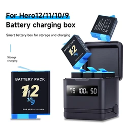 AHDBT-901 Camera Battery With 3 Slots LCD Storage box Charger For GoPro Hero 9 10 11 12 Action Sport Camera Black Accessories