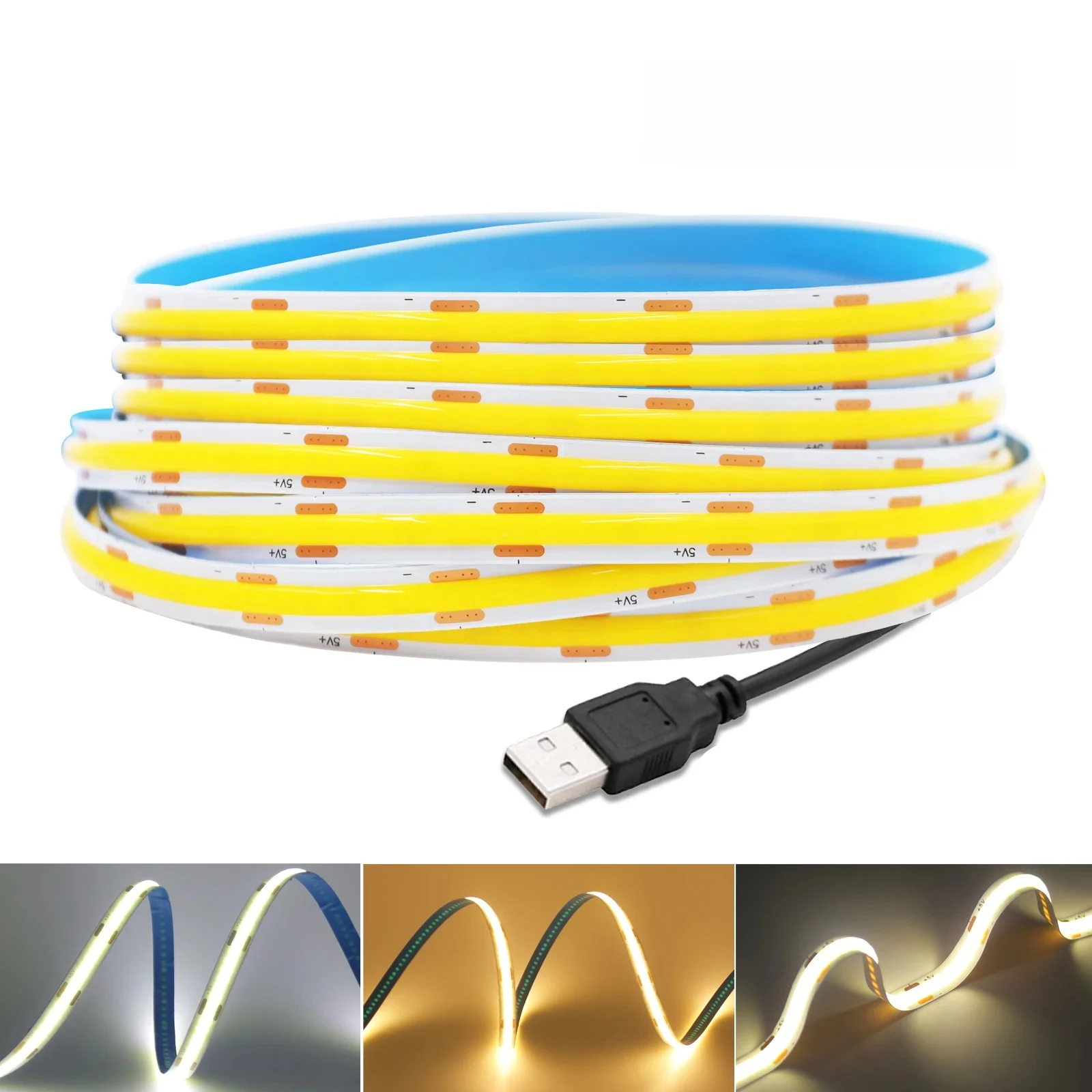 Bande lumineuse Led COB USB DC5V, Super brillante, 320led/m, éclairage linéaire Flexible haute densité, chaud/naturel/blanc, 50cm, 1m, 2m, 3m, 4m, 5m