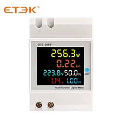 ETEK 6 in1 monitor AC su guida Din 110V 220V 380V 100A fattore di potenza di corrente di tensione KWH attivo misuratore di frequenza di energia elettrica EKD52