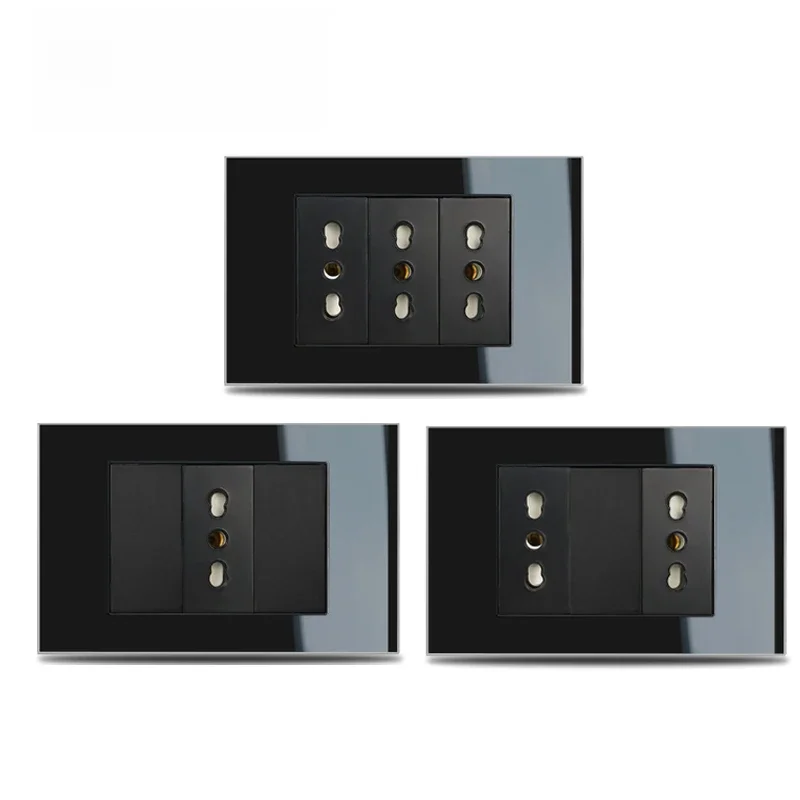 Włoski Chile gniazdko do montażu naściennego 118*75mm Wallpad L3 czarne szkło kryształowe AC 110V-250V 16A moc podwójne potrójne włochy wtyczka gniazdko do montażu naściennego — zdjęcie 2